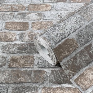 Marburg Vliestapete Imagine Holz/Stein Greige: Rolle mit Stein- und Holzoptik in Graubeige.