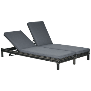 Outsunny Polyrattan Doppelliege Luxus 5-Stufige Rückenlehne