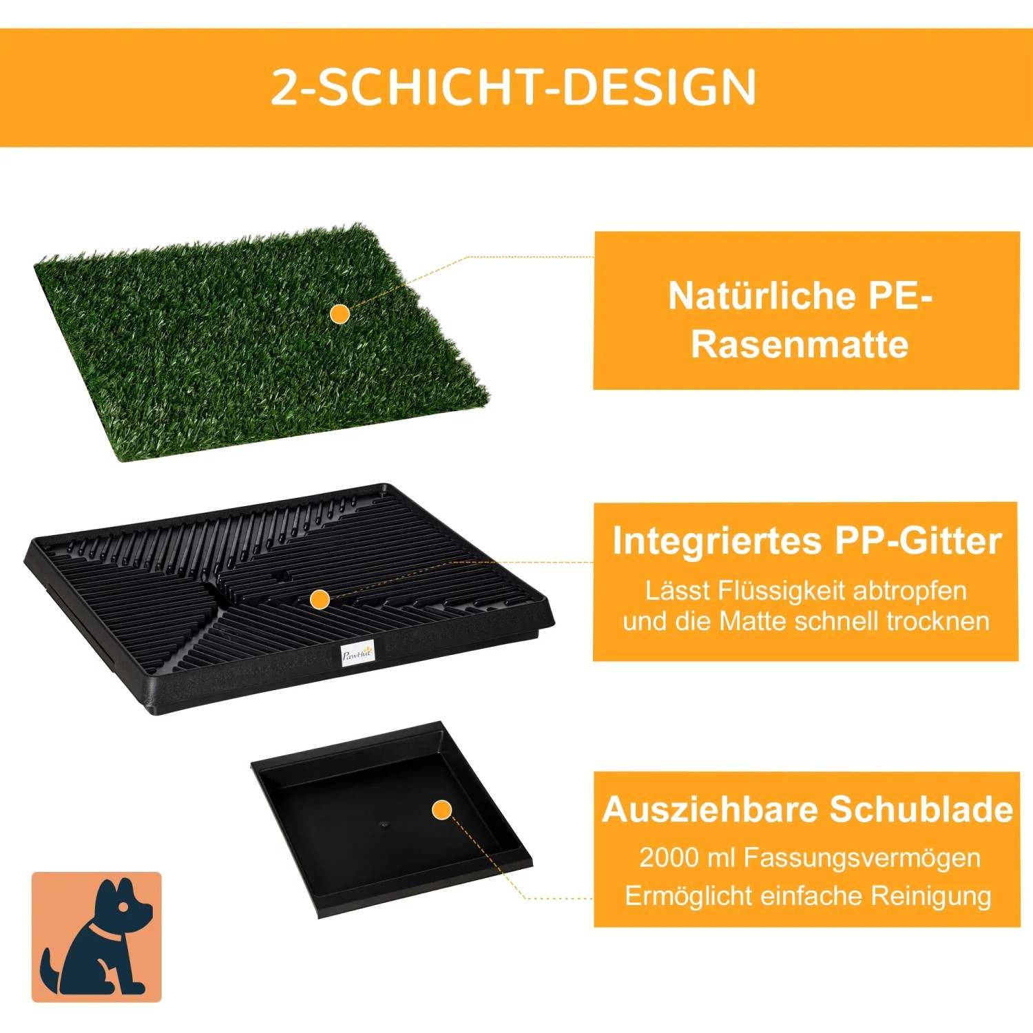 PawHut Hundetoilette mit Kunstrasen und Schublade für Welpen und kleine Hunde.