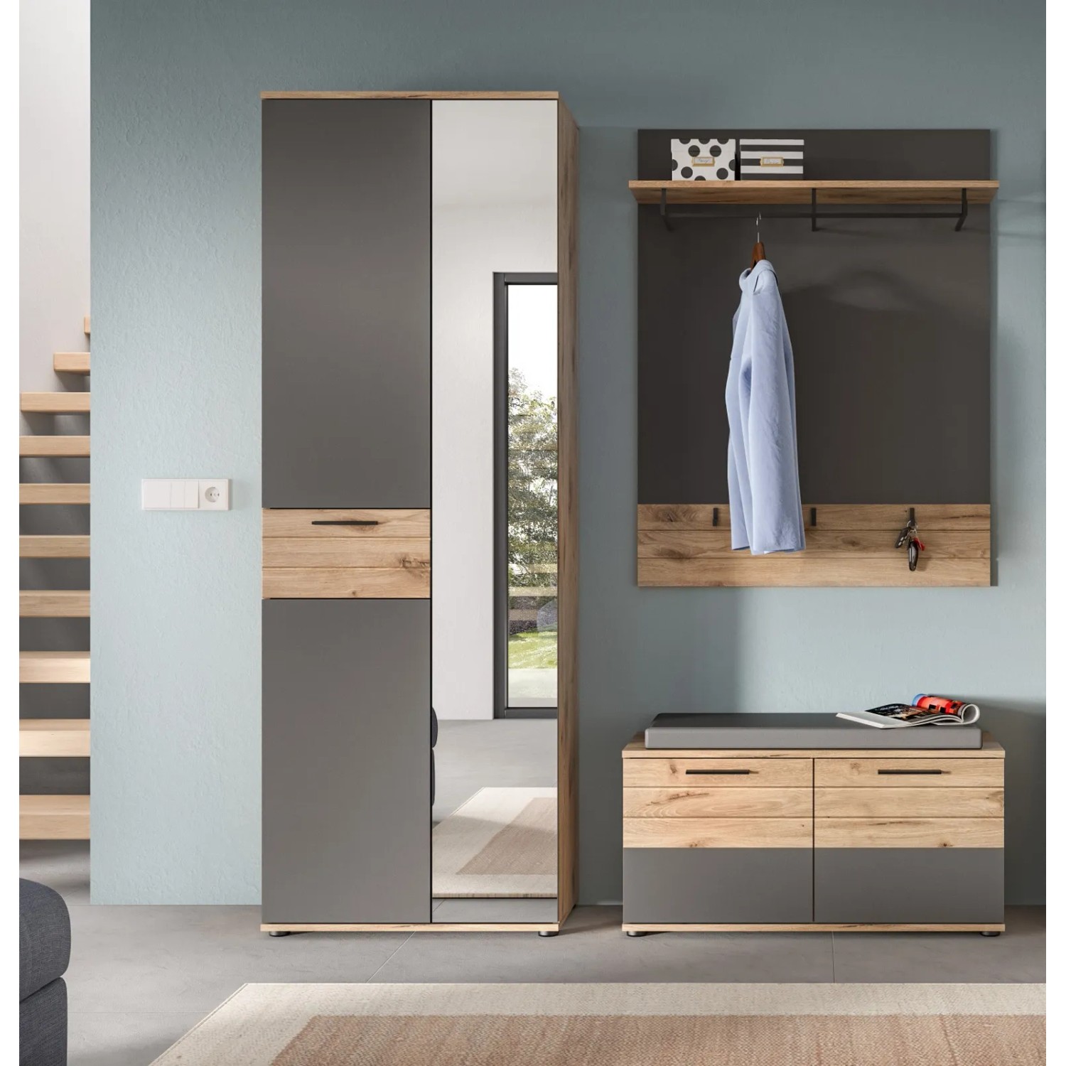 Inn.Furn Garderoben-Set Eiche Grau 3-teilig 175 cm mit Soft-Close Tomaso_7