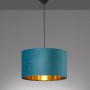 Türkisfarbene Fischer & Honsel Pendelleuchte Aura Samt, Ø 40 cm. Hängelampe mit goldenem Innenleben.