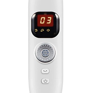 Detailaufnahme: LED-Display und Bedienelemente des weißen Midea Standventilators.