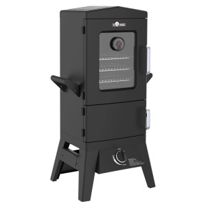 El Fuego Gasgrill/Smoker Portland W2, schwarz, mit Glasfenster und Thermometer.