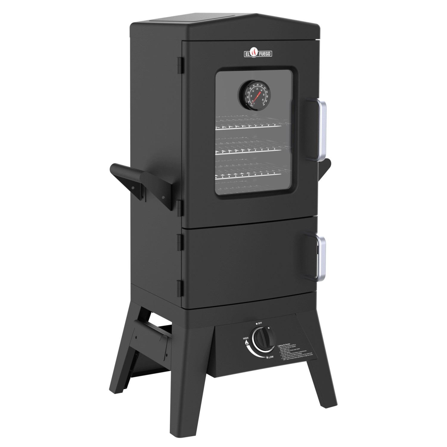 El Fuego Gasgrill/Smoker Portland W2, schwarz, mit Glasfenster und Thermometer.