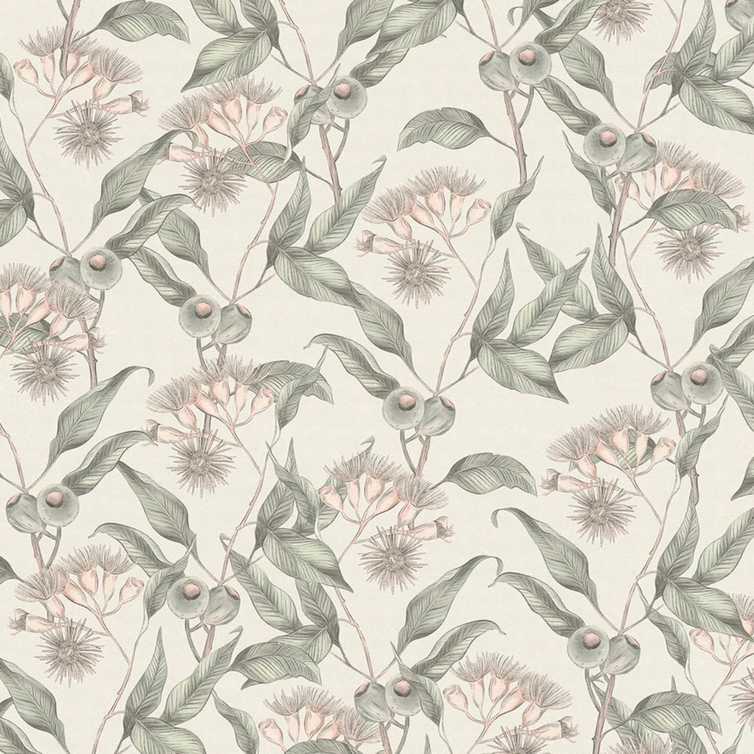 PROFHOME 394304-GU Blumen Tapete Floral Matt Weiß Grau Grün 0,53 m x 10,05 günstig online kaufen