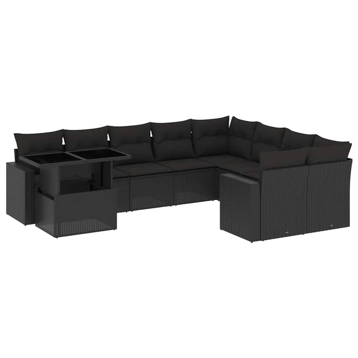 vidaXL 10-Tlg Garten-Sofagarnitur mit Kissen Schwarz Poly Rattan 3267505 günstig online kaufen