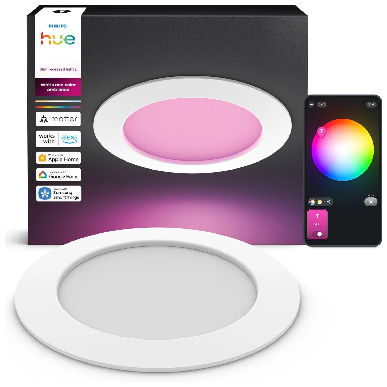 Philips Hue LED-Einbauleuchte Slim White & Color Ambiance Ø 17 cm Weiß