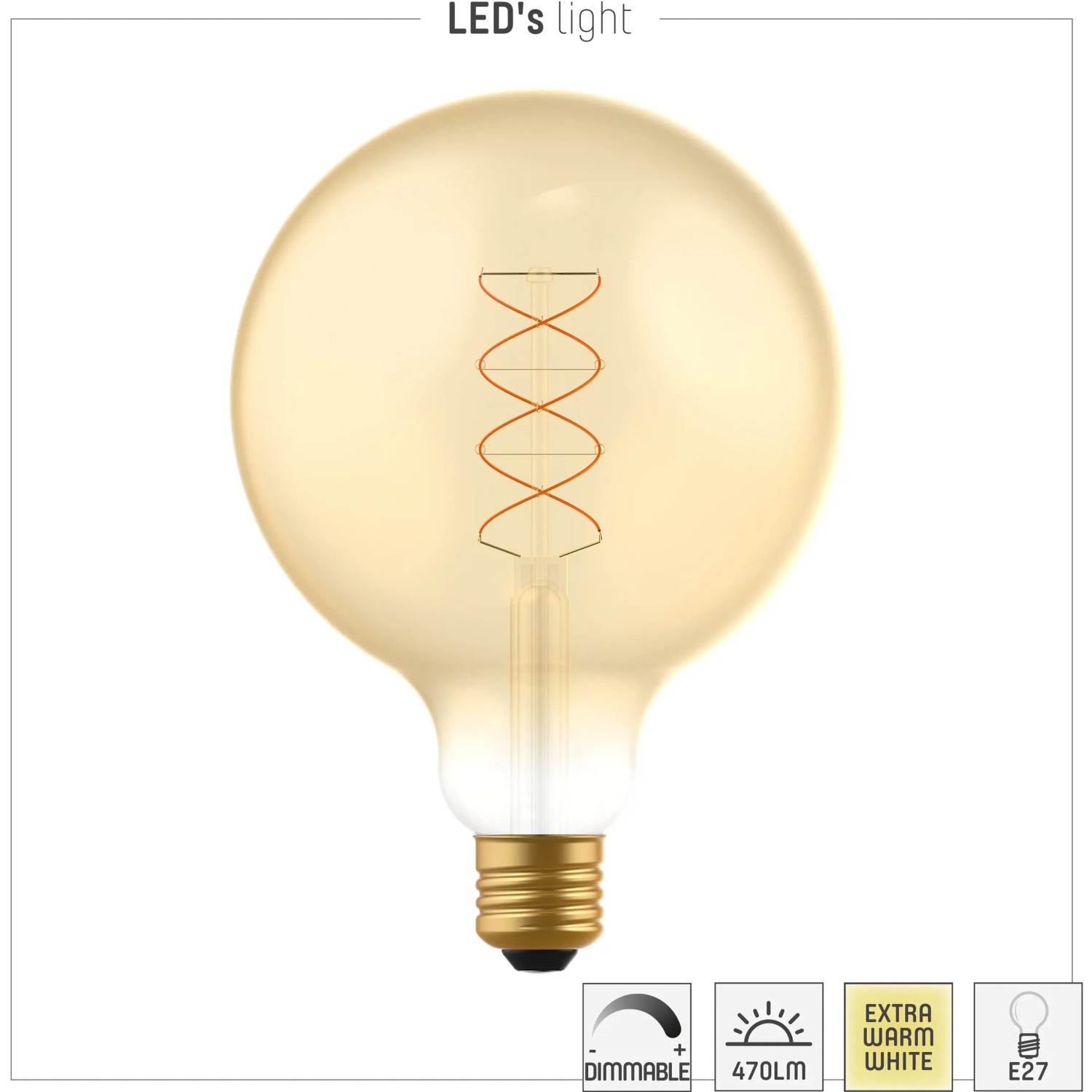 LED-Filament Leuchtmittel E27 Globe G125, 4W, extra warmweiß, dimmbar.