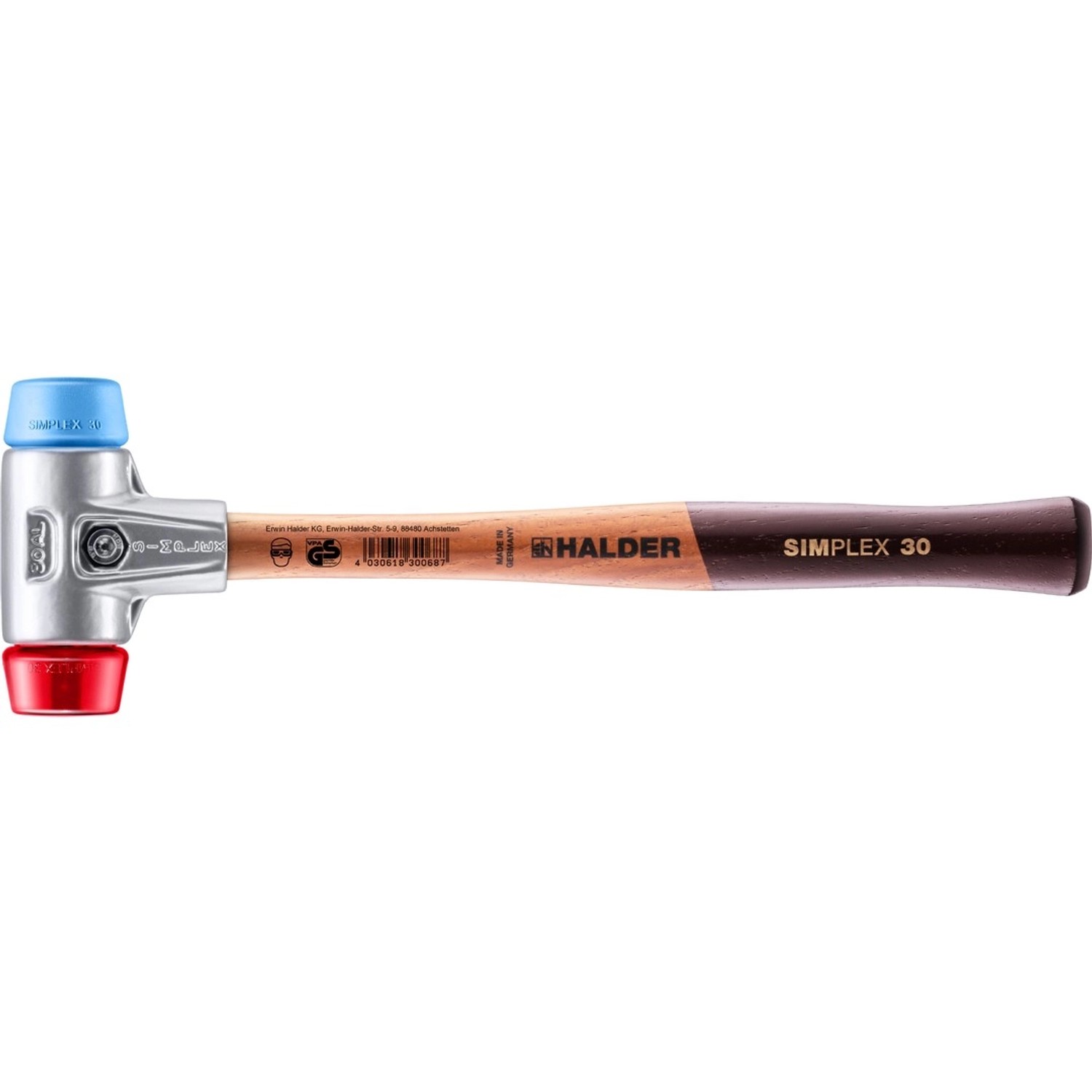 Halder Simplex Schonhammer Ø 30 mm TPE-soft Blau   Plastik Rot mit Aluminiu günstig online kaufen