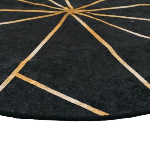 Waschbarer, runder Teppich in Schwarz und Gold (120 cm) mit rutschfester Unterseite.