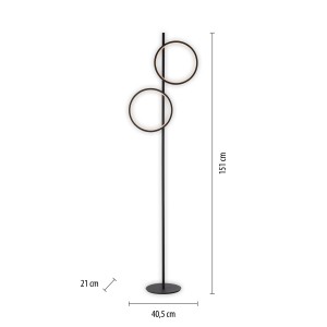 Schwarze Design-Stehlampe Just Light Mini Ritus mit zwei Leuchtringen für Wohnzimmer & Schlafzimmer.