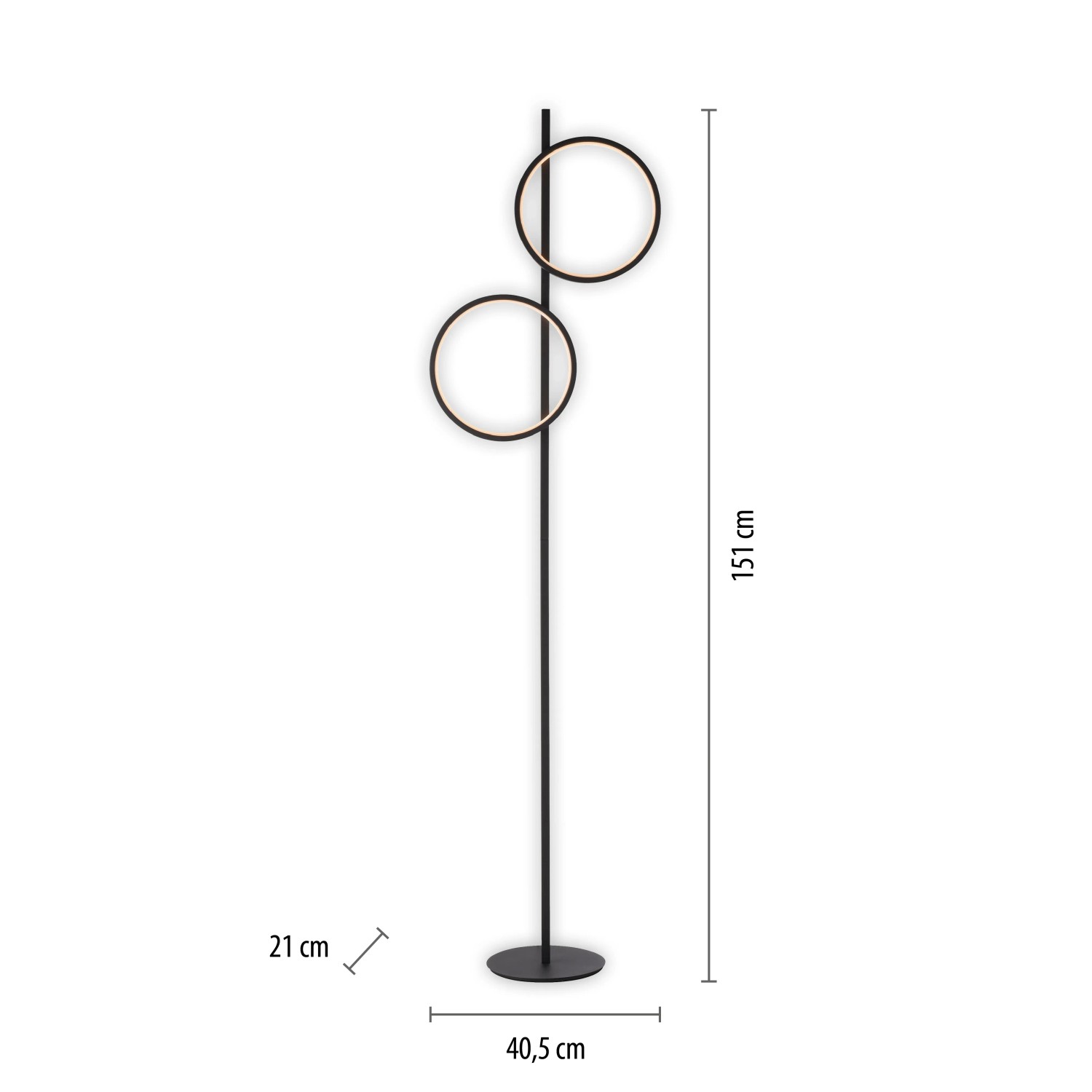 Schwarze Design-Stehlampe Just Light Mini Ritus mit zwei Leuchtringen für Wohnzimmer & Schlafzimmer.