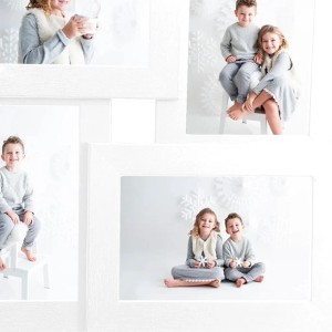 Weißer Collage Bilderrahmen für 4 Fotos (13x18 cm) aus MDF, Dekoartikel für Wohnaccessoires.