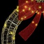 Eleganter weißer Acryl Kranz mit warmweißen LED-Streifenleuchten und großer roter Glitzerschleife. Festliche Weihnachtsdeko.