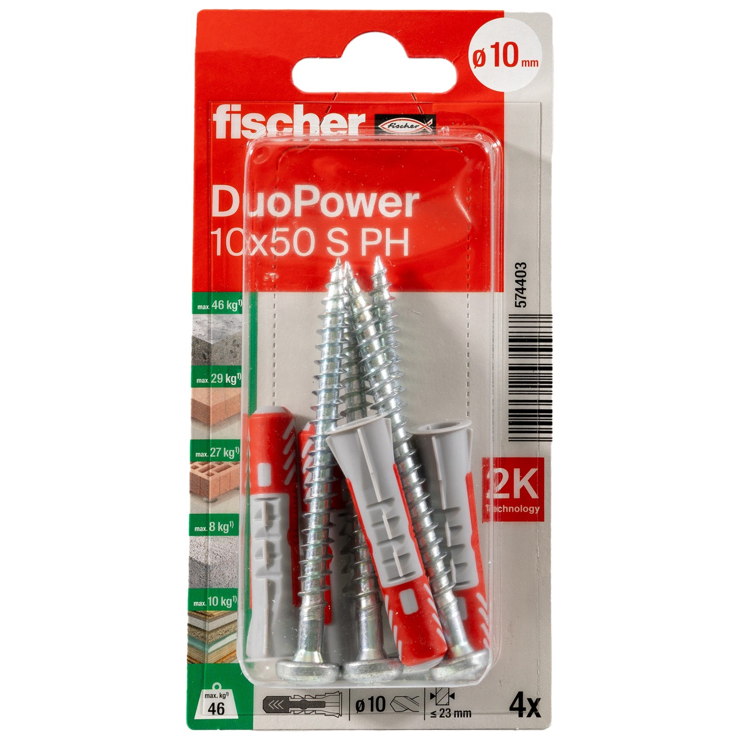 Fischer Universaldübel DuoPower S PH 10 mm x 50 mm 4 Stück