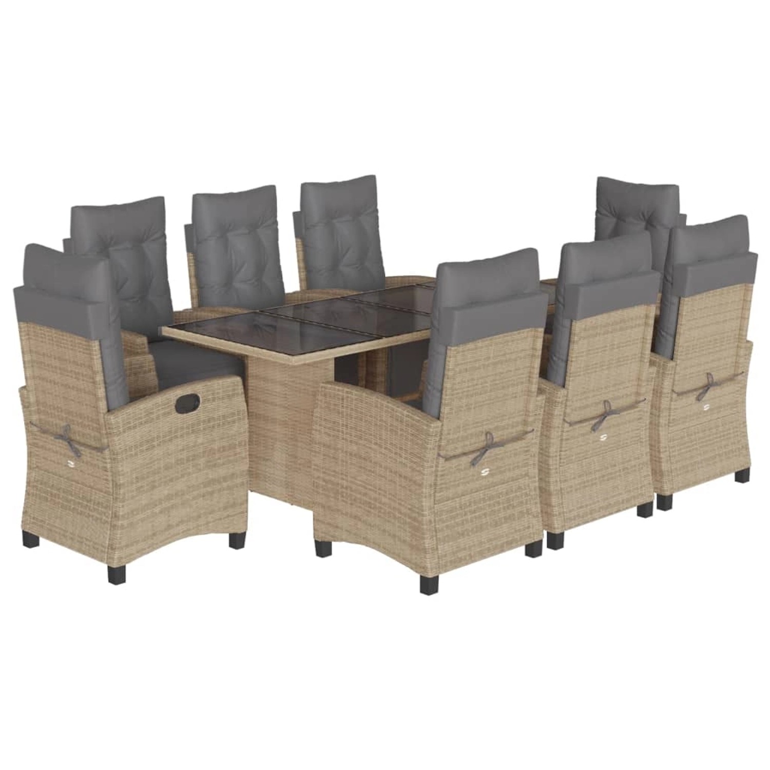 vidaXL 9-tlg Garten-Essgruppe mit Kissen Beigemischung Poly Rattan Modell 19