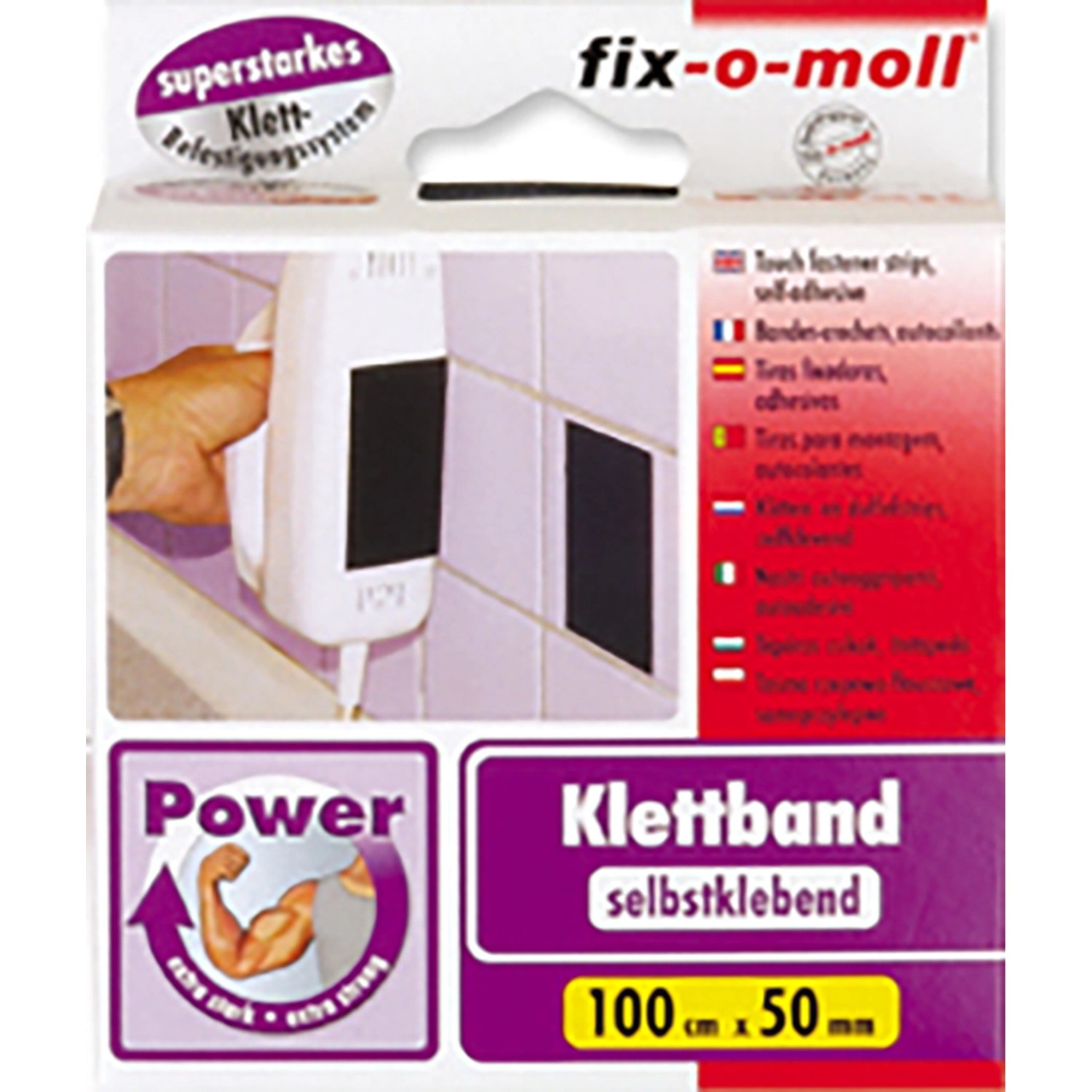 Fix-o-moll Power-Klettband selbstklebend Schwarz 100 cm x  50 mm