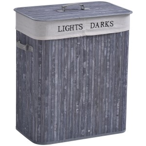 Grauer HOMCOM Wäschekorb aus Bambus mit Deckel und Griffen, 100L.