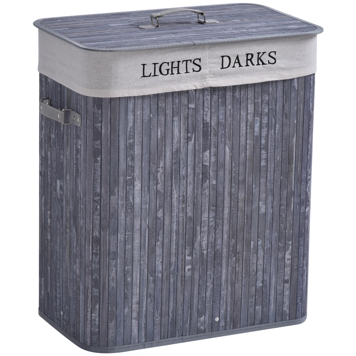 HOMCOM Wäschekorb mit Waschbarem Deckel Griffen Bambus Grau 100L 52 x 32 x 63 cm