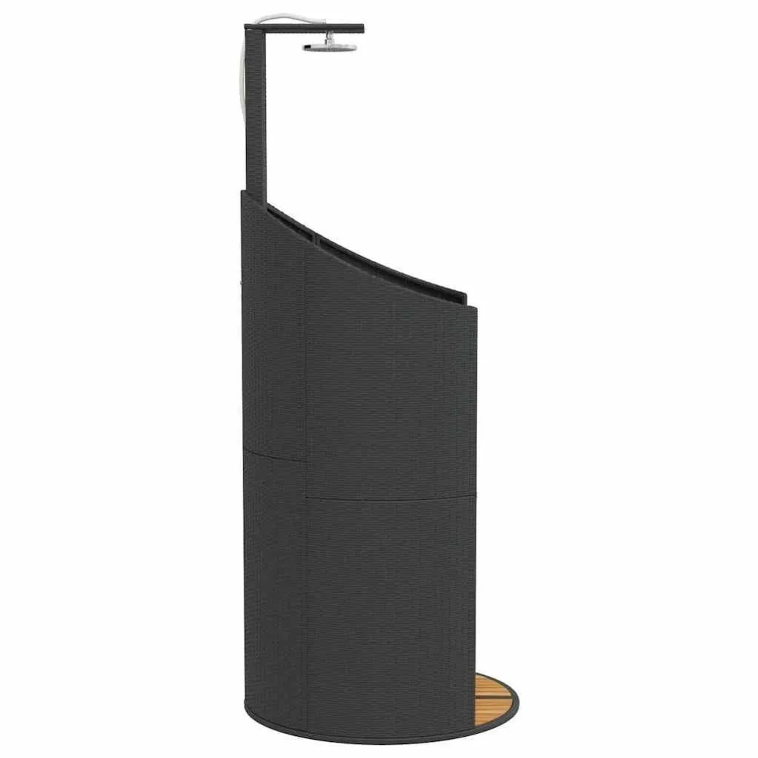 Schwarze vidaXL Gartendusche aus Poly Rattan und Akazienholz, 100x100x241,5 cm.