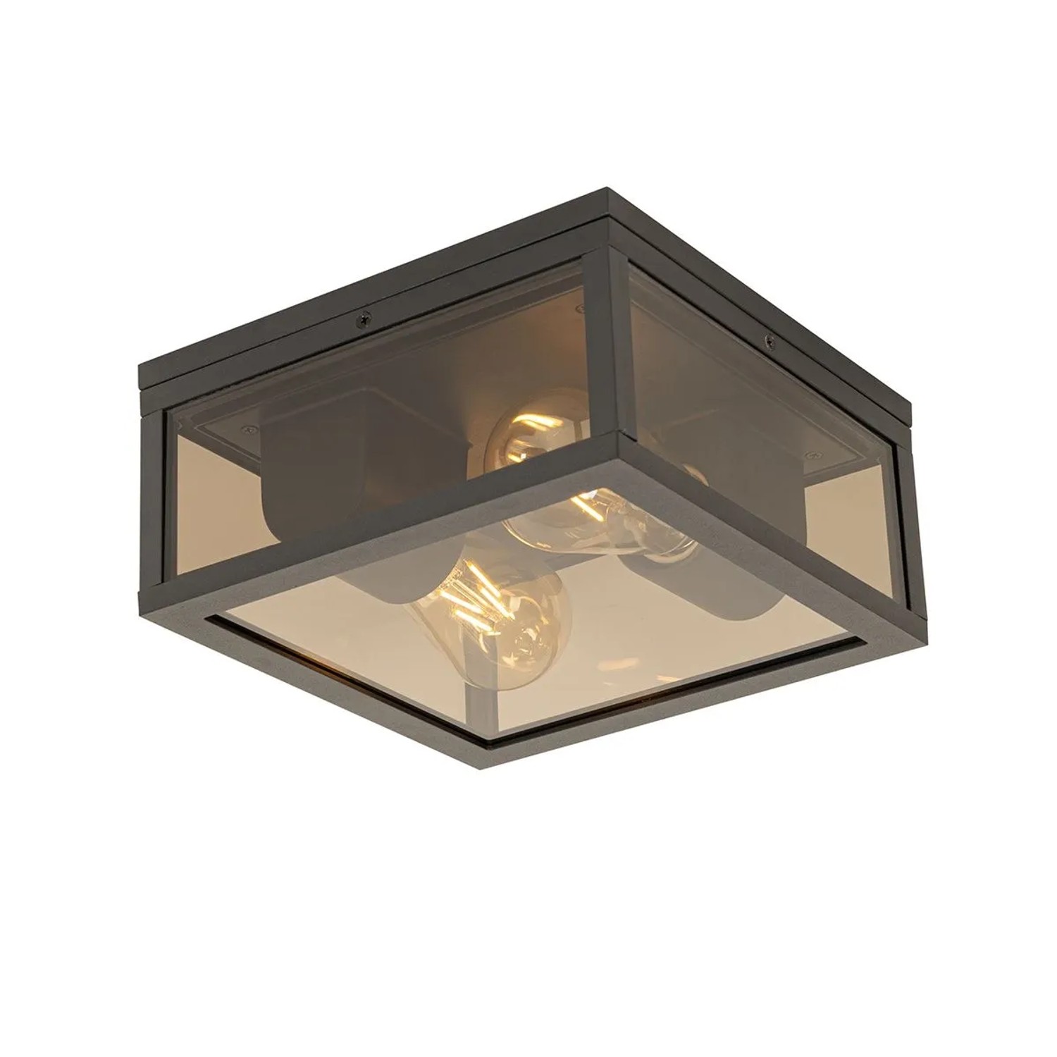 QAZQA Deckenleuchte Schwarz mit Rauchglas 2 Flammig IP44 Charlois