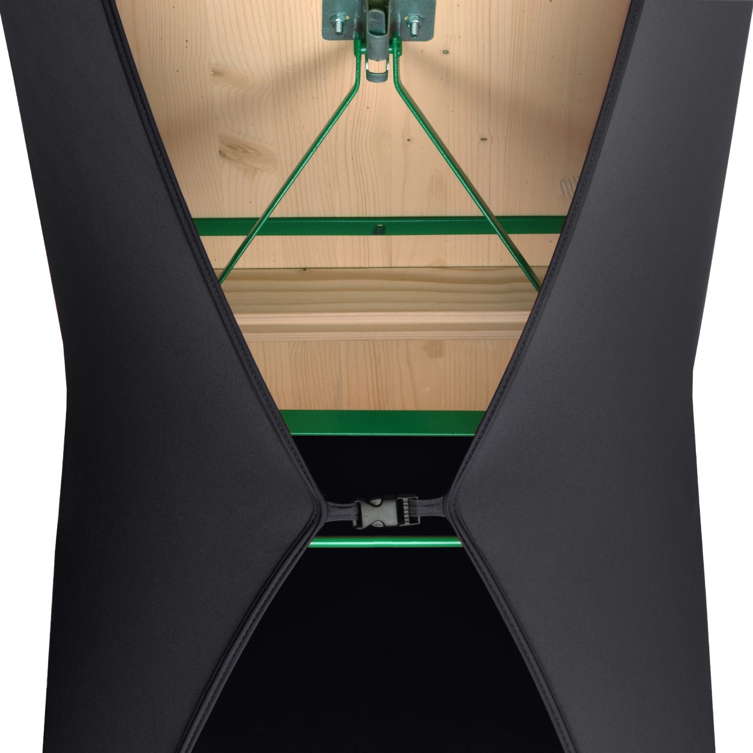 Beautissu Victoria Biertischhusse, 3-teilig, Stretch, Schwarz, Detailansicht der Befestigung.