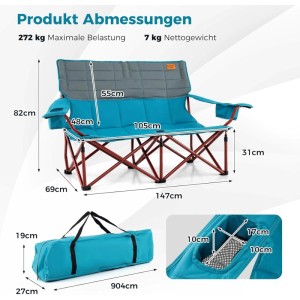 Costway Campingstuhl für 2 Personen mit Verstellbaren Armlehnen 272 kg