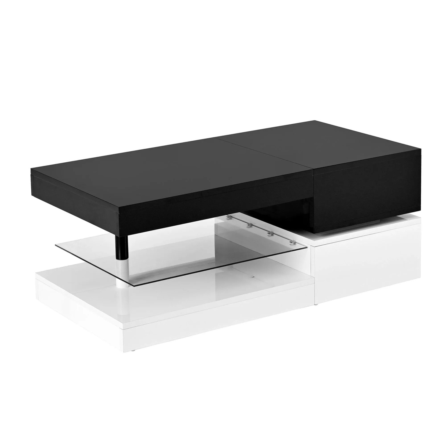 okwish Couchtisch mit LED/APP- und Bluetooth-Steuerung/Glasablage Wohnzimmertisch 90 × 45 cm Schwarz/Weiß