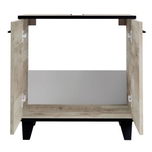 Fackelmann Waschbeckenunterschrank TE-A in Nature Oak, offene Türen, schwarze Füße.