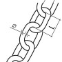 Technische Zeichnung einer Conacord Schweißkette aus Stahl, Form A, mit Maßangaben für Durchmesser, Breite und Länge.