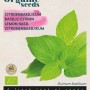 Bio Zitronenbasilikum Samenpackung mit grünen Blättern. Kräutersamen für Garten und Balkon.