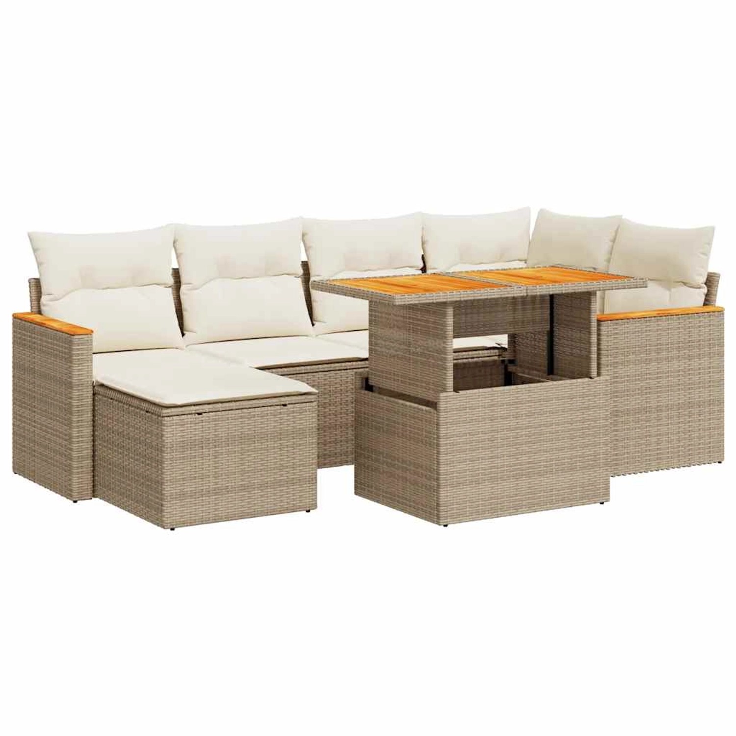 vidaXL 7-Tlg Garten-Sofagarnitur mit Kissen Beige Poly Rattan Akazie 332750 günstig online kaufen