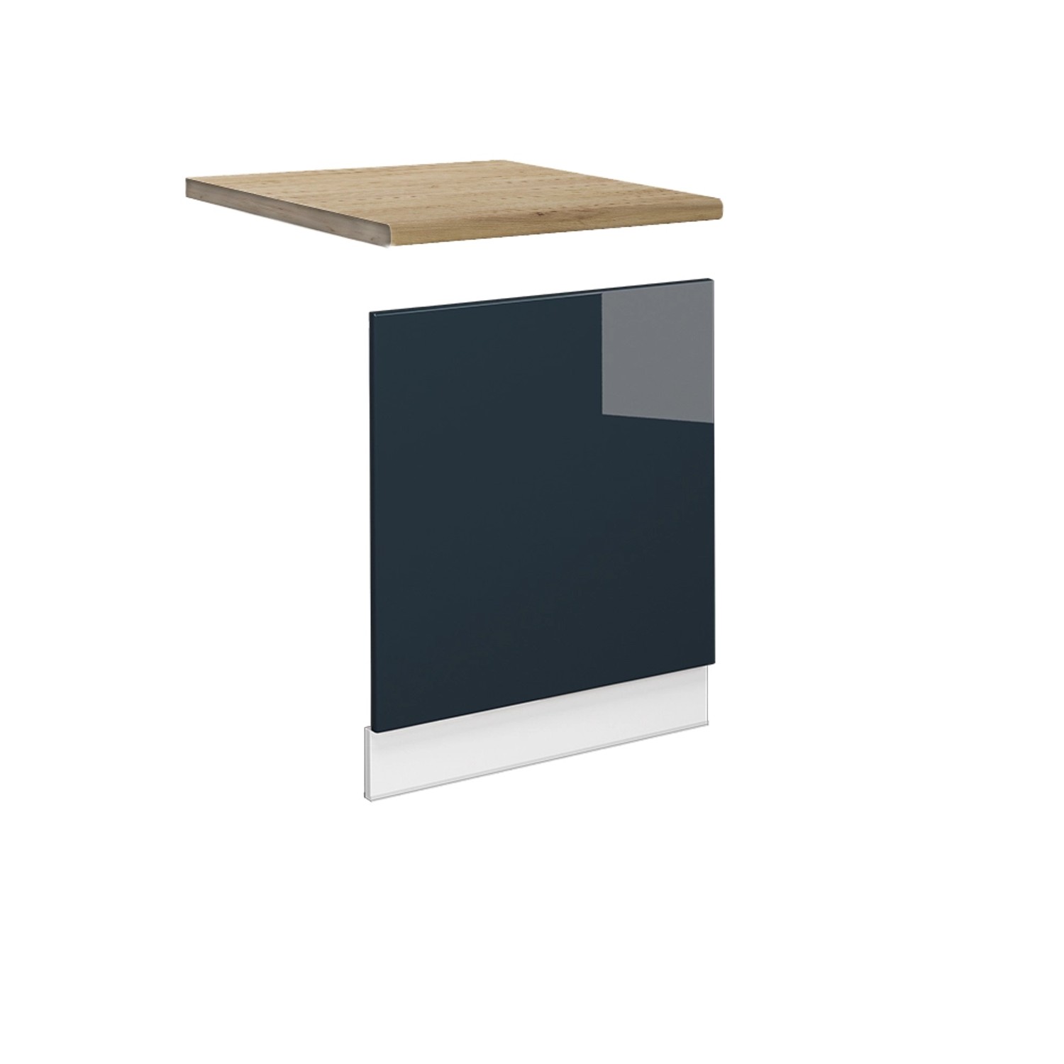Vicco Frontblende Fame-Line Geschirrspüler Fronttür Dunkelblau Hochglanz 60 cm AP Eiche mit Weiß Korpus