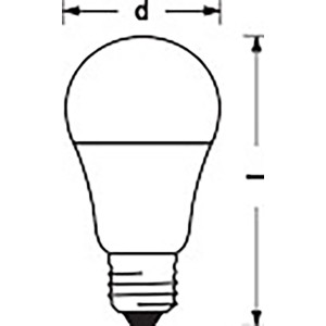 Skizze einer Ledvance Smart+ WiFi RGBW E27 LED Lampe mit Maßangaben.