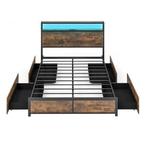 Costway Bett mit Led Beleuchtung Ladestation & Schubladen 200 x 140 cm