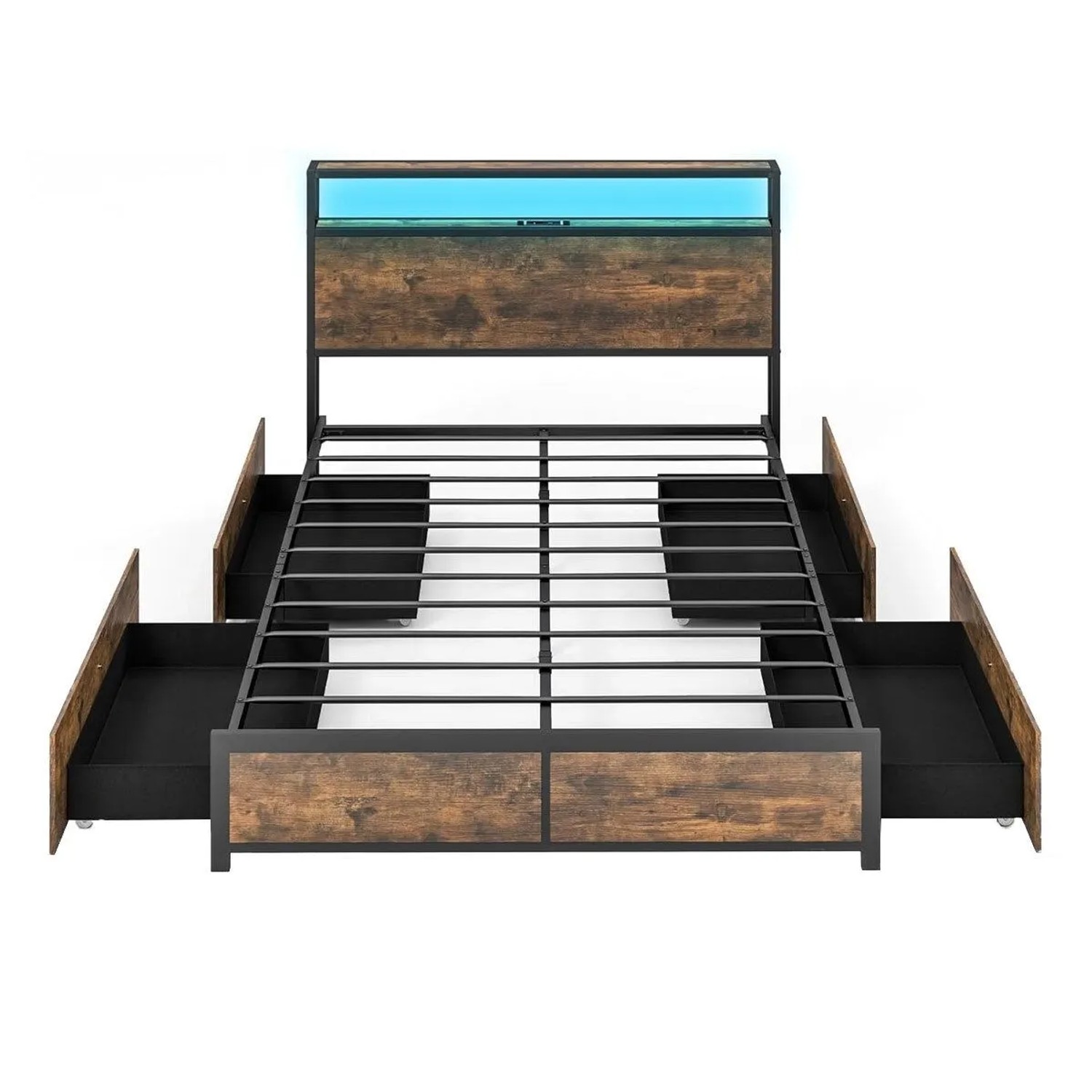 Costway Bett mit Led Beleuchtung Ladestation & Schubladen 200 x 140 cm günstig online kaufen