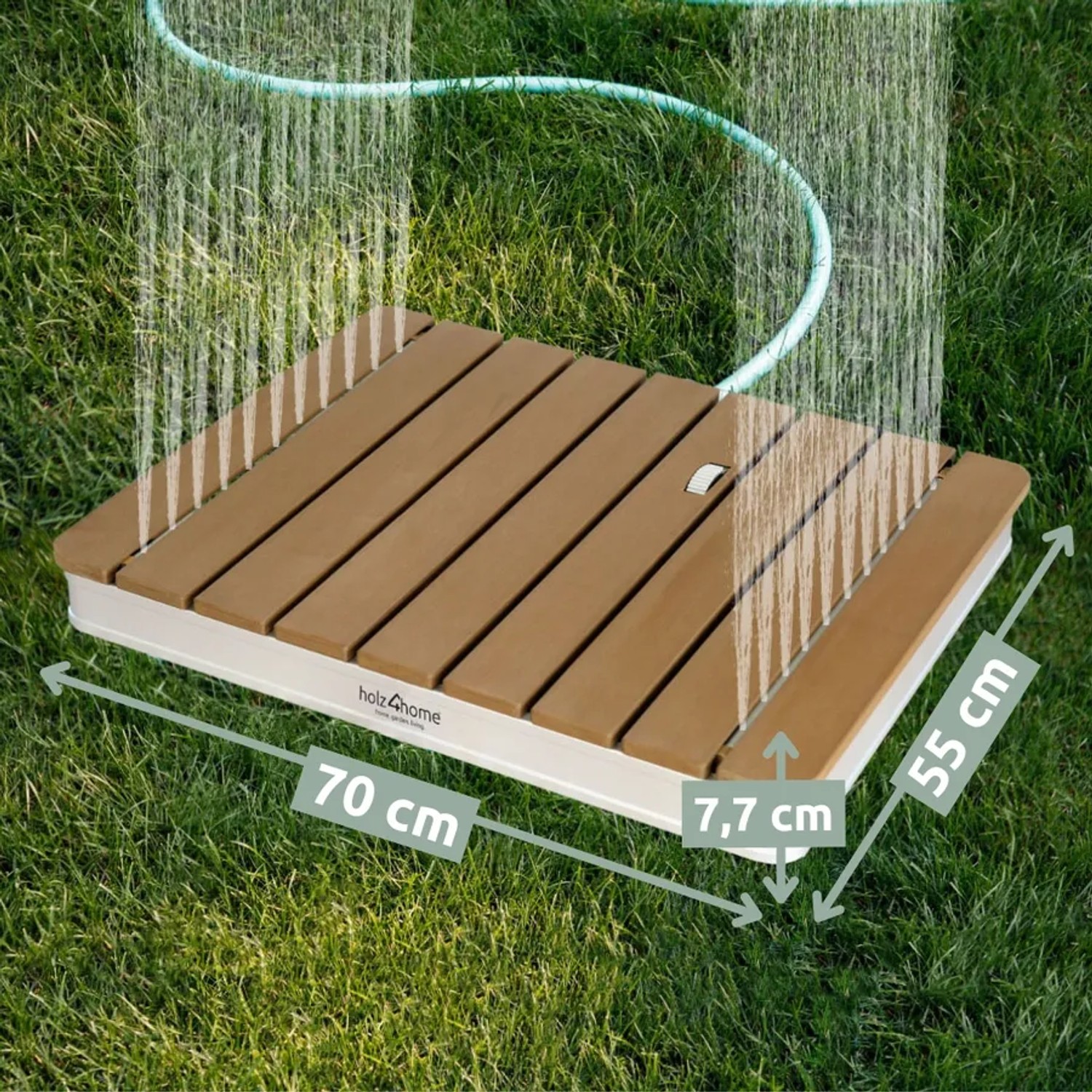 Eckige holz4home Gartendusche aus WPC mit Zubehör für Pool, Garten und Camping.