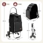 Sekey Treppensteiger Einkaufstrolley, klappbar, mit Rucksack, schwarz, 50L Fassungsvermögen.