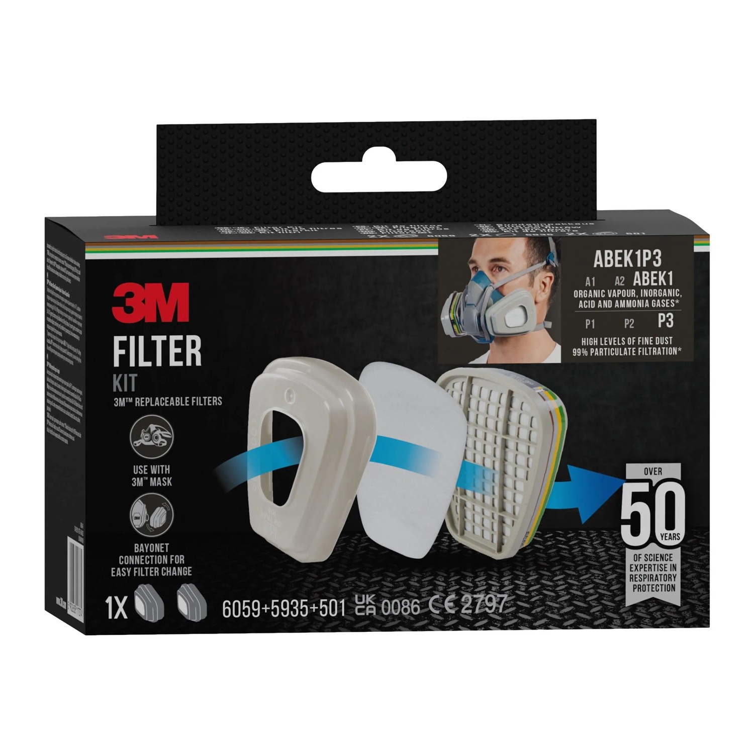 3M Pestizid-Filterkit 6004BC1 ABEK1P3 für Atemschutzmasken der Serie 6000.