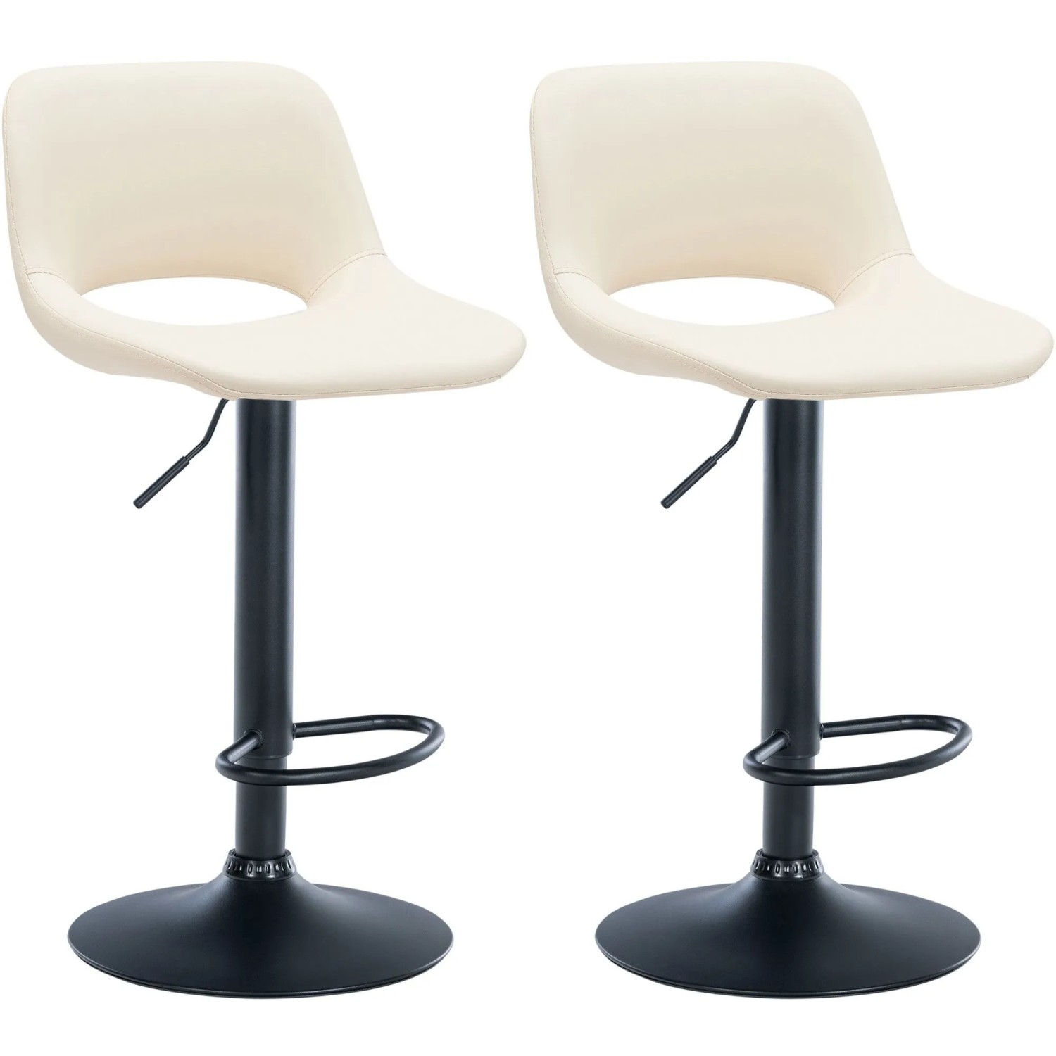 DELUKE Barhocker 2er Set JAKSON Creme Kunstleder Schwarz Barstuhl Mit Lehne Tresenhocker Tresenstuhl