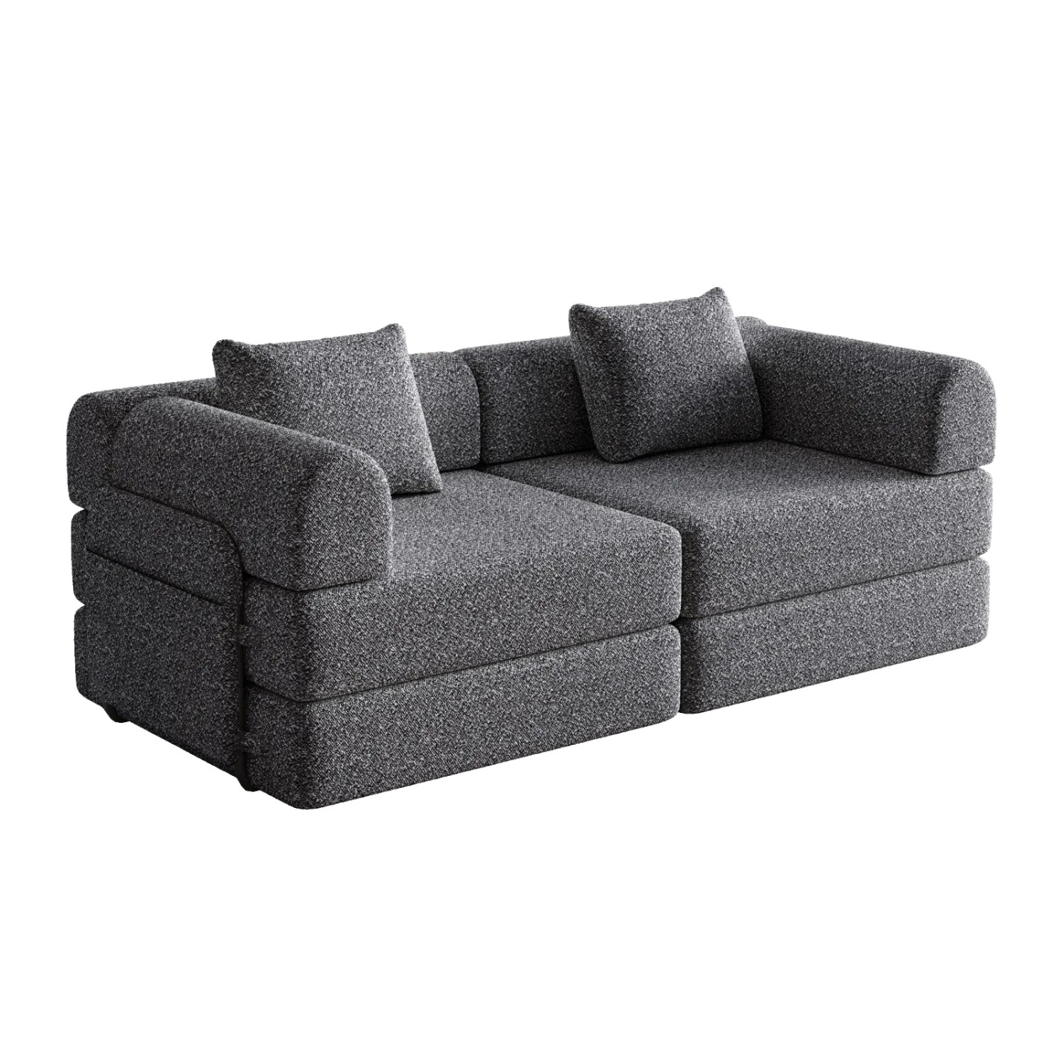 PXloue Schlafsofa 2 in 1 Sofa 2 Sitzer mit Bettfunktion Metallrahmen Armlehnen Stauraum Chenille Grau