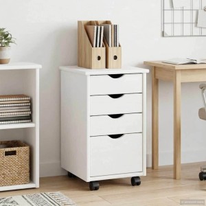 vidaXL Rollschrank Mit Rad Weiß 34 x 39 x 56 cm Massives Kiefernholz 42028341