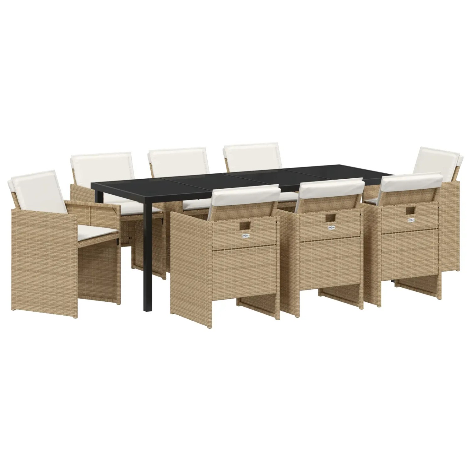 vidaXL Garten Essgruppe mit Kissen Falten 9-Tlg Beige Poly Rattan 3379959