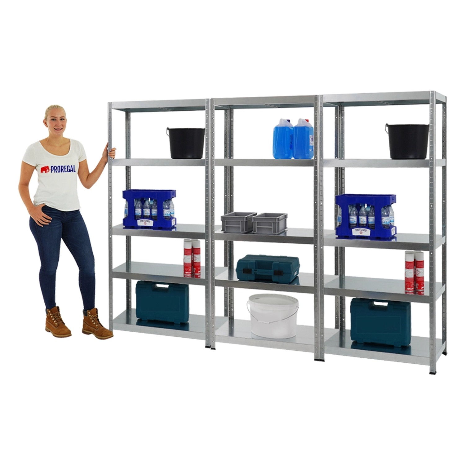 PROREGAL Mega Deal: 3 verzinkte Schwerlastregale (180x80x40cm) mit je 5 Böden und 130kg Fachlast.