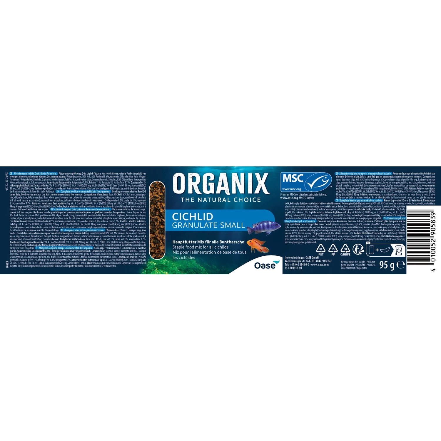 Oase Organix Cichlid Granulate S, 250ml Fischfutter für Buntbarsche.