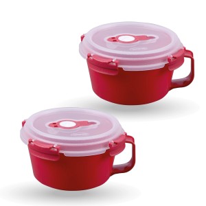 2er-Set rote Bestlivings Frischhalteboxen/Frühstücksschalen (0,85L) mit Deckel und Griff.