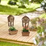 2er Set Relaxdays Bienenhotel mit Pflanztopf aus Holz, Natur, für Wildbienen im Garten oder auf dem Balkon.