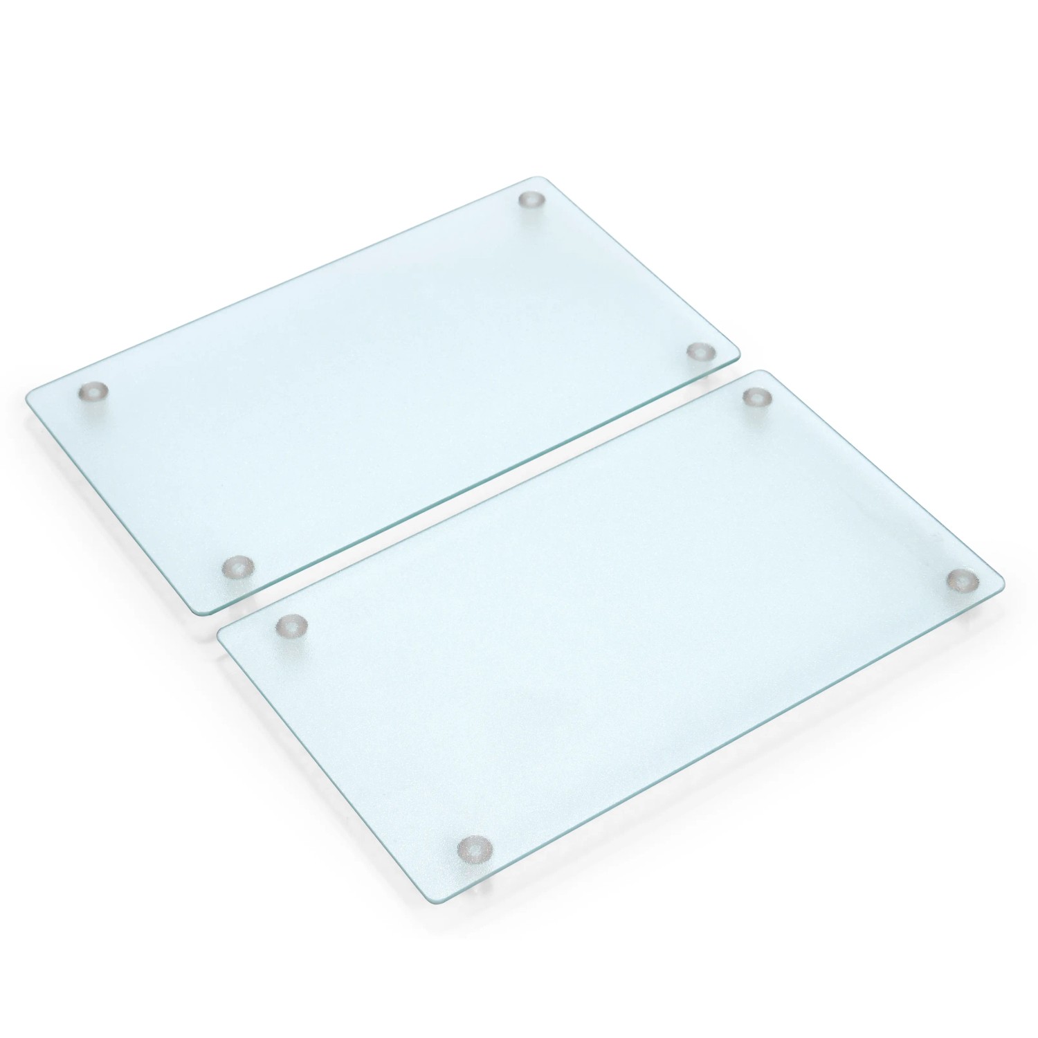 Zeller Glasschneideplatten-Set, 2 transparente Glasbretter mit Füßen.