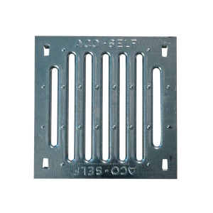 ACO Self Stahlrost verzinkt für Hofablauf, quadratischer Gitterrost aus Stahl.