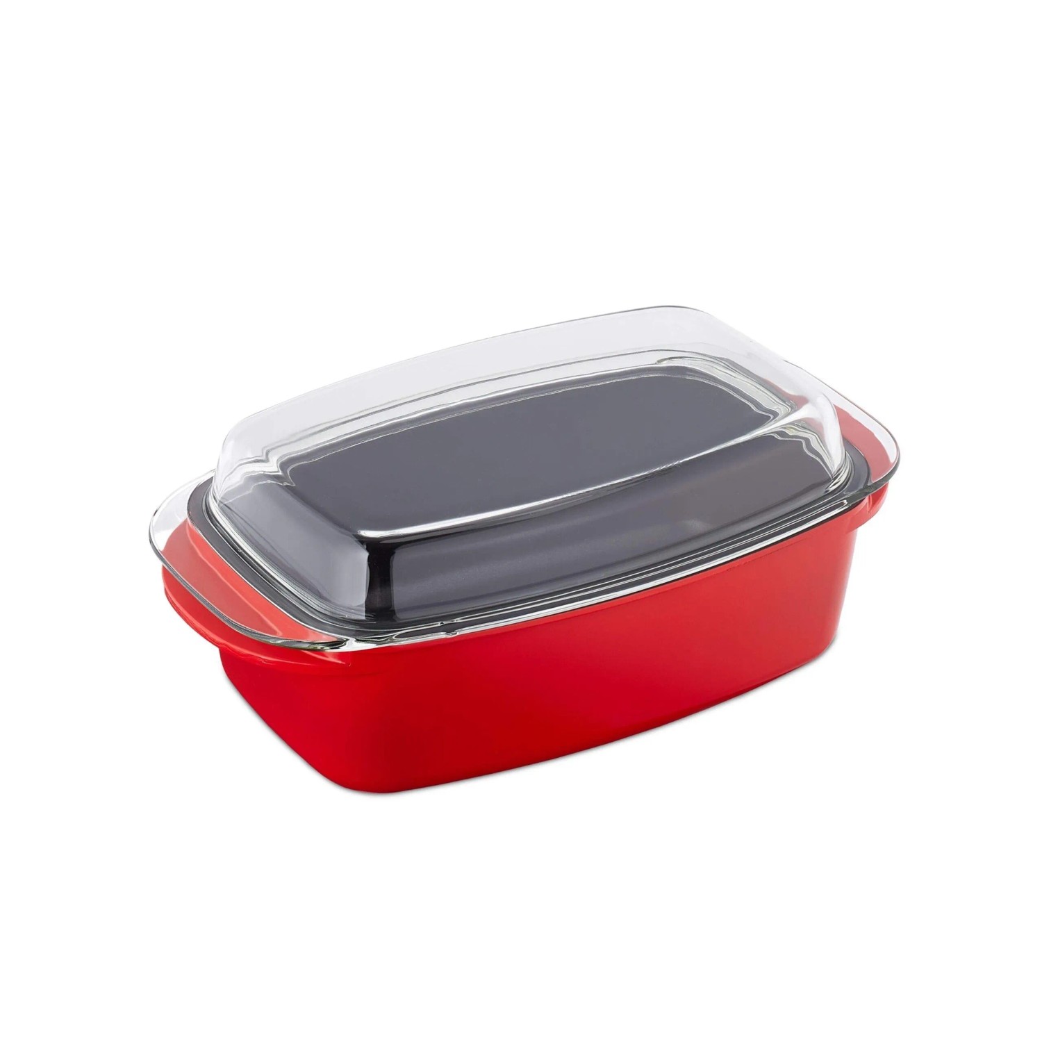 Relaxdays Bräter Aluminiumlegierung Glas Rot Antihaftbeschichtet 15 cm x 39,5 cm x 22,5 cm 2,4 kg
